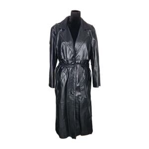 Gregory & Sons Vtg 80s Black Fur Lined Long Leather Trench Jacket Size Large